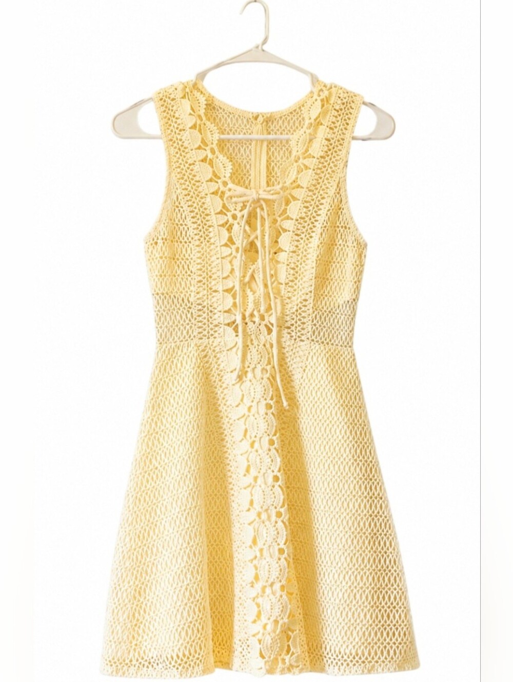 INA Crochet Sleevless Boho Cream mini dress